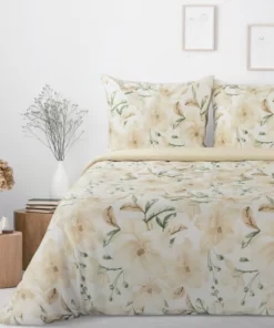 Bawełniana kremowa pościel w kremowo żółte kwiaty