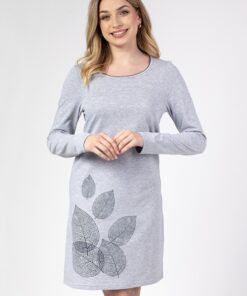 koszula nocna regina długi rękaw szara listki