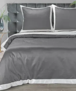 Szara pościel z kontrastującym białym brzegiem