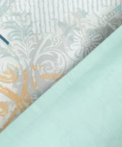 Alternative view of Szaro miętowa satynowa pościel bawełniana