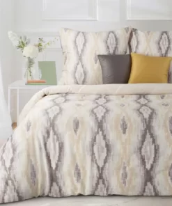 Pościel satynowa w szaro kremowy geometryczny wzorek