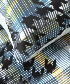 Alternative view of Pościel niebiesko szaro żółta krata - satyna Nova Print