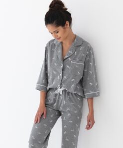 elegancka piżama rozpinana damska szara bawełniana