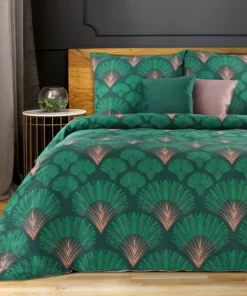 Elegancka zielono różowa pościel w stylowy wzór - pościel satynowa