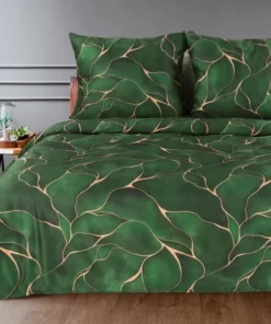 ciemno zielona pościel w liście pościel satyna bawełniana