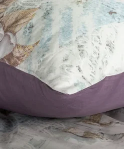 Alternative view of Beżowo fioletowa pościel – satynowa pościel w kwiaty