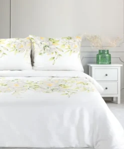Biała pościel z bawełny satynowej w kwiaty
