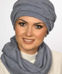 wełniana czapka damska ciemno szara elegancka