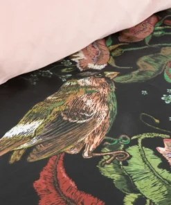 Alternative view of Satynowa pościel Eurofirany Classic czarno różowa w botaniczny wzór