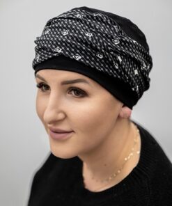 Bambusowy Turban Helena – Czarny w elegancki wzorek