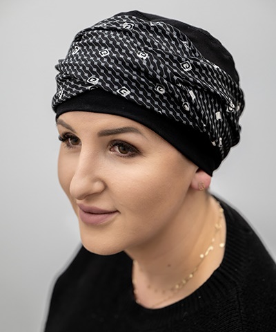 Bambusowy Turban Helena – Czarny w elegancki wzorek