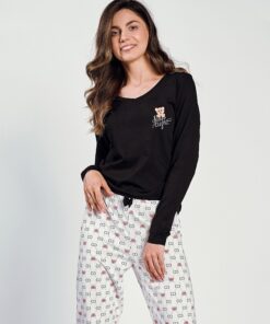 elegancka czarno ecru piżam długa