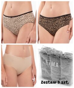 Figi damskie Majtki Lama zestaw 3 szt. czarno beżowe