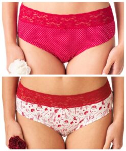 Majtki damskie Figi Key pakiet 2 szt. wiśniowe z koronką