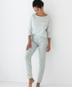 piżama damska długi rękaw miętowa sensis