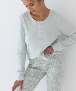 bawełniana długa piżama damsak miętowa