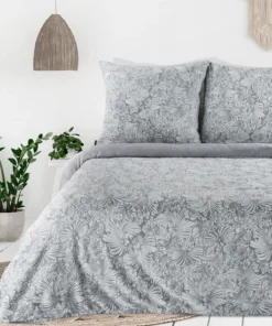 Szara pościel Eurofirany w elegancki botaniczny wzorek