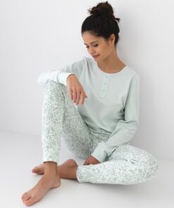 miętowa jasna piżama damska z długimi rekawami sensis