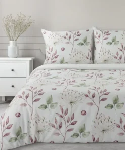 biała pościel we wzorek botaniczny