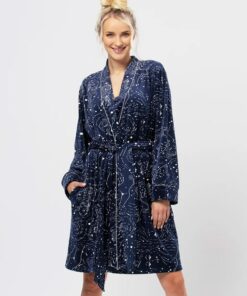 ciepły granatowy szlafrok damski