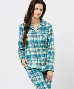 niebieska flanelowa piżama damska key