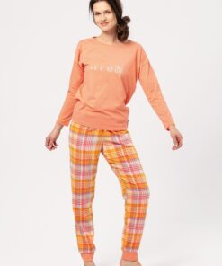 morelowa piżama damska długa flanelowe spodnie