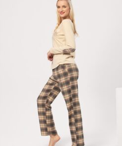 beżowa piżam damska key flanelowe spodnie