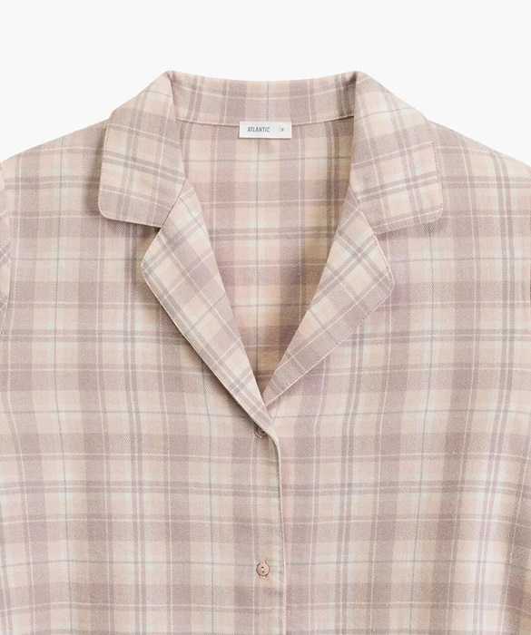 Piżama damska Atlantic długi rękaw Flanela bawełniana ecru - obrazek 3