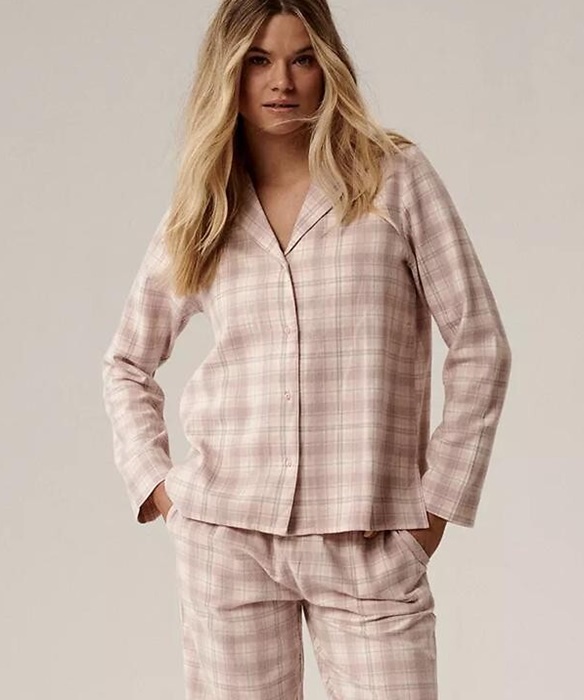 Piżama damska Atlantic długi rękaw Flanela bawełniana ecru