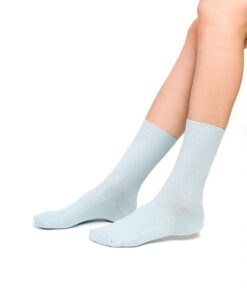 Skarpetki damskie bawełniane w prążek bez ściągacza błękitne