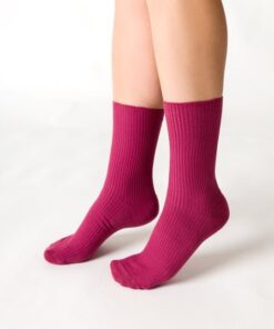 Skarpetki damskie bawełniane w prążek bez ściągacza bordowe