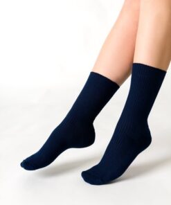 Skarpetki damskie bawełniane w prążek bez ściągacza granatowe