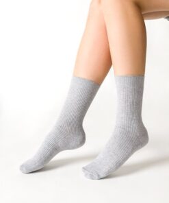 Skarpetki damskie bawełniane w prążek bez ściągacza jasny szary