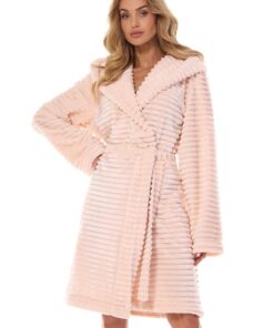 puszysty elegancki szlafrok damski morelowy