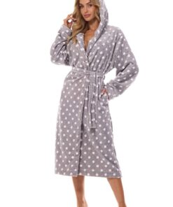 szlafrok damski długi za kolana do łydek w grochy