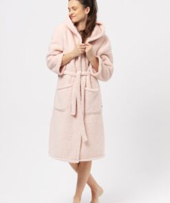 długi szlafrok damski key za kolana puszysty różowy