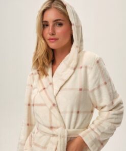 kremowy szlafrok damski henderson w kratę