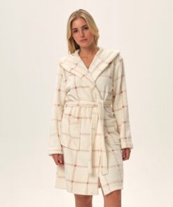 jasny szlafrok damski z kapturem ciepły