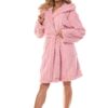 jasny różowy szlafrok damski LL do kolan z kapturem