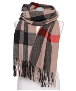 szal damski w kratę beżowo czarny