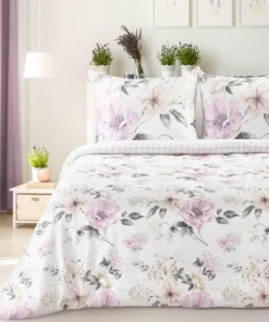 biało różowa pościel satyna bawełniana