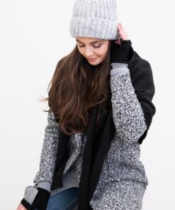 ciepła narzuta na kurtkę damska czarna akrylowa ażurowa