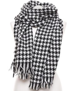 czarno biały szal; damski w pepitę