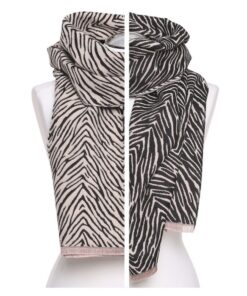 szal damski dwustronny kremowo czarny