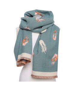 dwustronny szal w piórka pastelowa zieleń