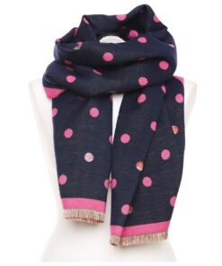dwustronny szal damski granat w grochy