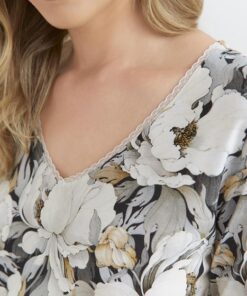 elegancka długa koszula nocna szaro biała