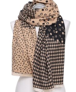 beżowo czarny szal damski