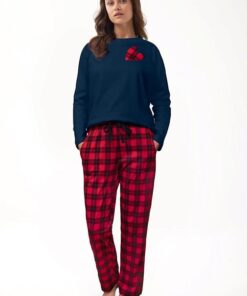 piżama damska granatowo czerwona na święta