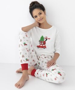 świąteczna biała pizama damska